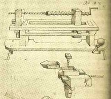 Screw-cutting lathe from The Medieval Housebook of Wolfegg Castle, c. 1475-90