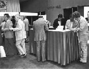 Attendees registering for the first National Industrial Fastener Show in Columbus, Ohio, in 1981 (photo courtesy of NIFS).