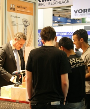 Heco salesman at the 2010 International Hardware Fair in Cologne, Germany (courtesy Fastener + Fixing)